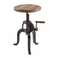 Reclaimed Wood Adjustable Height Crank Table – Industrial Side Table | 18.5" to 24.5" | Round Top | Soni Art - Image 3