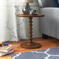 Sculpted Round Accent Side Table 22" Tall Soni Art | Buy Wooden Side table Online | Sofa Side Table for Living Room | Round Side Table | Pedestal Side Table | Soni Art