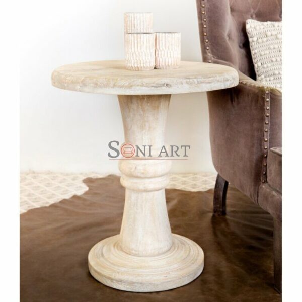 Hosten Solid Wood Pedestal End Table for Living Room Hallway | Wooden End Table | Wooden Side Table | Side Table for Living Room | Soni Art