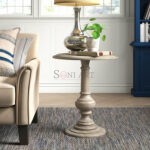 Barret White Wash Distress Grey Finish Solid Wood Pedestal End Table 22" | Buy Solid Wood End Table Online | Wooden Side Table | Soni Art | Pedestal End Table