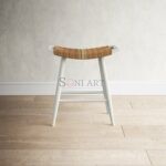 Sandy Backless Woven Counter Stool in Natural – Solid Wood | Soni Art | Woven Stool Online | Bar Stool with White Legs