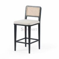 Albero Solid Wood Counter Stool with Cane Back Fabric Seat Soni Art - Image 3