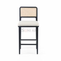Albero Solid Wood Counter Stool with Cane Back Fabric Seat Soni Art | Buy Wooden Bar Stool Online | Wooden Bar High Chairs Online | Soni Art