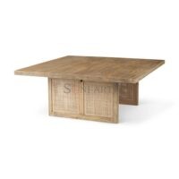 Carlton Solid Wood Coffee Table - With Cane Accented Base Coffee Table - Image 3