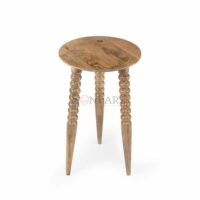 Fluornoy Tripod Solid Wood Accent Table – Round Mango Wood End Table by Soni Art - Image 3