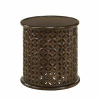 Imperial Handcarved Wooden Drum Side Table with Lattice Design Round End Table Soni Art - Image 2