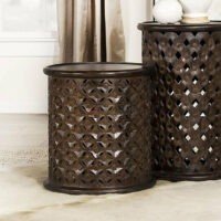 Imperial Handcarved Wooden Drum Side Table with Lattice Design Round End Table Soni Art - Image 3