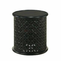 Imperial Handcarved Wooden Drum Side Table with Lattice Design Round End Table Soni Art