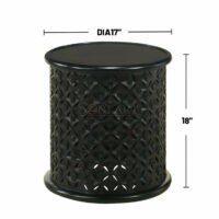 Imperial Handcarved Wooden Drum Side Table with Lattice Design Round End Table Soni Art - Image 5