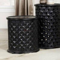 Imperial Handcarved Wooden Drum Side Table with Lattice Design Round End Table Soni Art - Image 4
