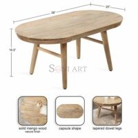 Conan Oval Mango Wood Coffee Table 38 Inch by Soni Art - Image 2