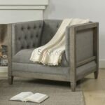 Greyport Coastal Farmhouse Upholstered Armchair with Tufted Back Solid Wood Frame Soni Art | Wooden Armchair | Solid Wood Arm Chairs for Living Room | Chair & Seating Furniture by Soni Art