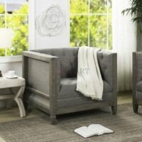 Greyport Coastal Farmhouse Upholstered Armchair with Tufted Back Solid Wood Frame Soni Art - Image 3