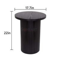 Stria Round Wood End Table Line Grain Solid Circle Pedestal Side Table - Image 3