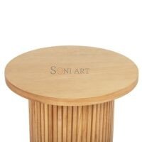 Stria Round Wood End Table Line Grain Solid Circle Pedestal Side Table - Image 7