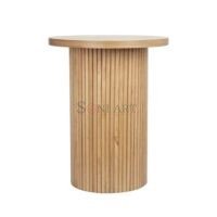 Stria Round Wood End Table Line Grain Solid Circle Pedestal Side Table - Image 6