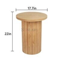 Stria Round Wood End Table Line Grain Solid Circle Pedestal Side Table - Image 4