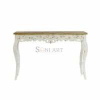 Myken Carved Console Table Distressed Off White Natural Finish Victorian Entryway Table - Image 4