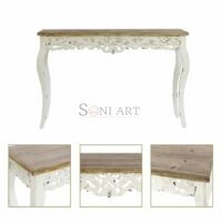 Myken Carved Console Table Distressed Off White Natural Finish Victorian Entryway Table - Image 5