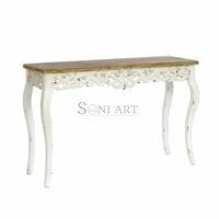 Myken Carved Console Table Distressed Off White Natural Finish Victorian Entryway Table - Image 6