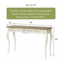 Myken Carved Console Table Distressed Off White Natural Finish Victorian Entryway Table - Image 9