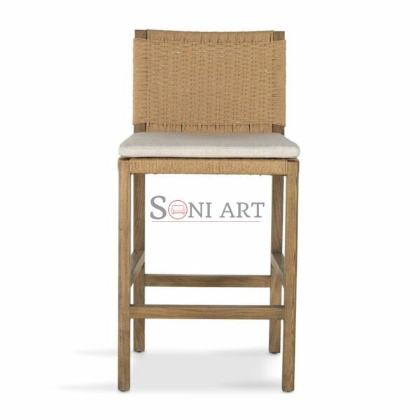 Sarve Solid Wood Rope Back Bar Stool with Performance Fabric – Soni Art | Wooden Bar Stool | Wooden Rope Stool | Bar Stool made of Solid Wood | Soni Art