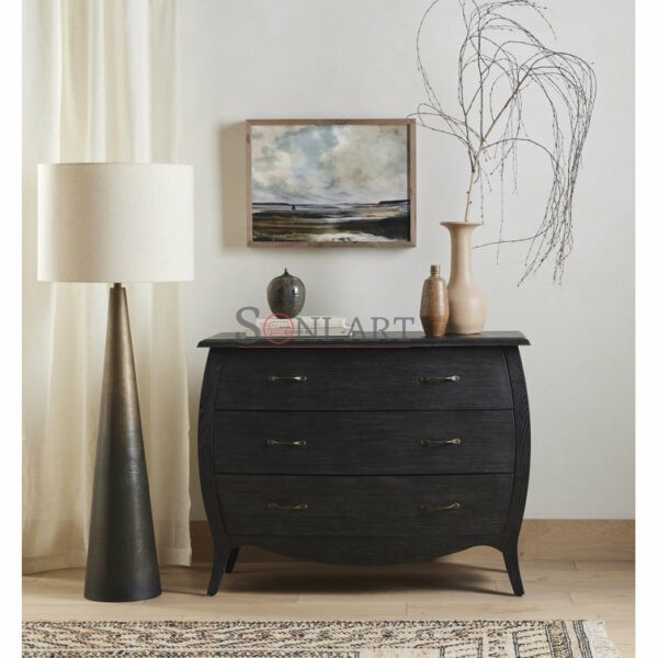 Hextor Three Drawer Dresser in Distressed Black – European Antique Style | Soni Art | Wooden Dressing Table | Three Drawer Dressing Table | Soni Art