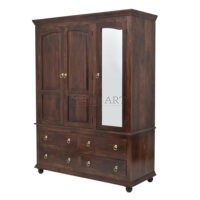 Cava Solid Sheesham Wood Wardrobe - With Dressing Glass Wardrobe - Image 5