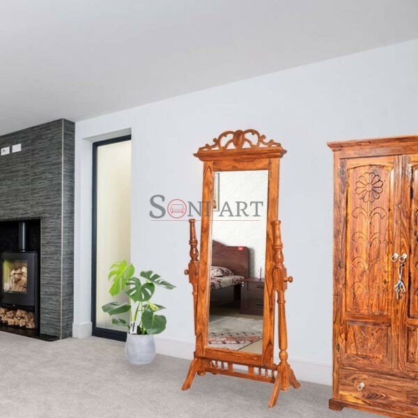 Granki Sheesham Wood Cheval Standing Mirror | Sheesham wood Frame with Mirror | Sheesham Wood Mirror Frame | Soni Art