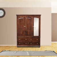 Cava Solid Sheesham Wood Wardrobe - With Dressing Glass Wardrobe | Wooden Wardrobe with Glass| Dressing Wardrobe for Bedroom | Sheesham Wood Furniture Online | Soni Art