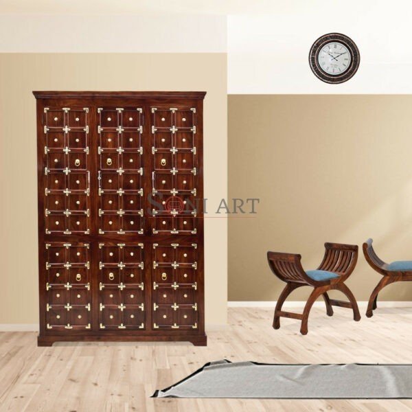 Vallet Solid Sheesham Wood Wardrobe Almira 3 Door Classic Closet Soni Art | Buy Wooden Wardrobe Online for Bedroom | Buy Bedroom Wardrobe Online at Soni Art