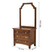Allan Hand Carved Solid Sheesham Wood Dressing Table with Mirror 3 Drawers Soni Art - Image 3