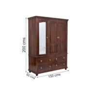 Cava Solid Sheesham Wood Wardrobe - With Dressing Glass Wardrobe - Image 3
