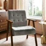 Solene Tufted Suede Chair Velvet Accent Chair | Wooden Accent Chair | Solid Wood Lounge Chair | Wooden Accent Chair by Soni Art