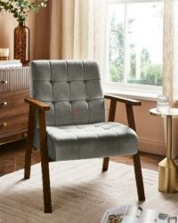 Solene Tufted Suede Chair Velvet Accent Chair | Wooden Accent Chair | Solid Wood Lounge Chair | Wooden Accent Chair by Soni Art