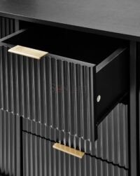 Lunora Modern Black Ribbed Sideboard with Brass Legs Storage Cabinet Soni Art - Image 4