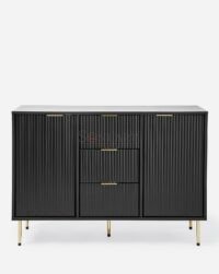 Lunora Modern Black Ribbed Sideboard with Brass Legs Storage Cabinet Soni Art - Image 2