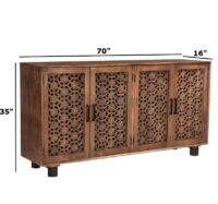 Aurelle 70” Solid Wood Sideboard – Hand-Carved Floral Cabinet with Shelves | Soni Art - Image 3