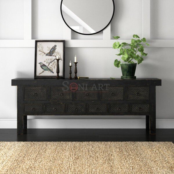 Imperial 78" Solid Reclaimed Wood Heavy Carved Console Table | Wooden Console table | Entryway Wooden Console Table | Soni Art | Solid Wood Furniture Online