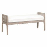 Ashley Solid Wood 2-Seater Bench with Cane Side Panels Upholstered Seat | Living Room or Entryway | Soni Art - Image 2