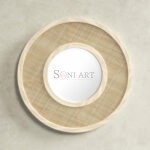 Klen Round Wall Mirror with Solid Wood Woven Cane Frame | Natural Accent Mirror for Bedroom or Entryway | Soni Art