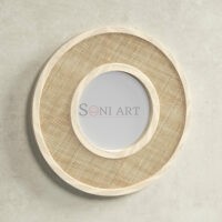 Klen Round Wall Mirror with Solid Wood Woven Cane Frame | Natural Accent Mirror for Bedroom or Entryway | Soni Art - Image 3