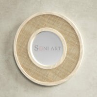 Klen Round Wall Mirror with Solid Wood Woven Cane Frame | Natural Accent Mirror for Bedroom or Entryway | Soni Art - Image 10