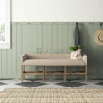 Forenza Upholstered Bench with Cross-Hatch Base Armrests | Entryway or Bedroom Seating | Soni Art | Buy Wooden Bench with Armrests Online | Upholstered Wooden Bench | Solid Wood Bench | Dining Room Bench | Living Room Bench