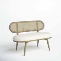 Cona 2-Seater Wooden Cane Back Bench with Upholstery – Japandi Style | Soni Art - Image 3
