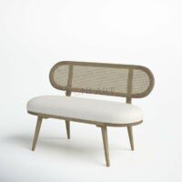 Cona 2-Seater Wooden Cane Back Bench with Upholstery – Japandi Style | Soni Art - Image 2