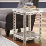 Victor Bone Inlay End Table Side Table Living Room Bedroom | Wooden Side Table for Living Room | Soni Art