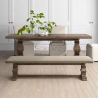 Calder Solid Wood Bench with Trestle Base – Rustic 3-Seater Entryway or Dining Bench | Soni Art - Image 2