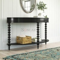 Aseen Black Demilune Console Table with Spindle Base Shelf | Entryway or Hall Table | Soni Art - Image 2