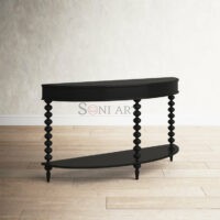 Aseen Black Demilune Console Table with Spindle Base Shelf | Entryway or Hall Table | Soni Art - Image 3